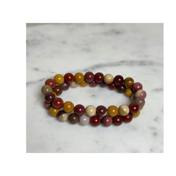Natural Mookaite Jasper Stretchy Beaded Bracelet Earthy Healing Stone Bracelet - Picture 2 of 4